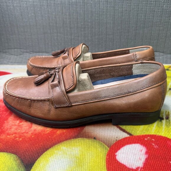 Bass Mens Leather Tassel Loafers Size 9.5M Slip-On Brown Dress Shoes